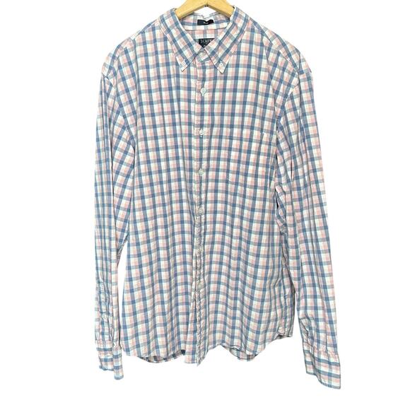 J. Crew Flex Washed Slim Fit Pink and Blue Check Button Down Shirt XL - Picture 1 of 6